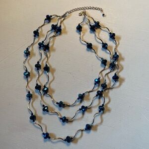 Vintage Costume Jewelry Silver & Blue Crystal Beaded Necklace